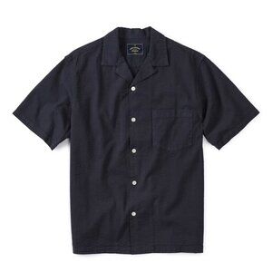 Portuguese Flannel Atlantico Camp Collar Shirt in Navy